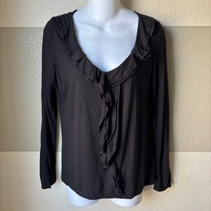 Talbots Women’s Small Long Sleeve Black Ruffle Top Shirt Blouse Soft Lyocell